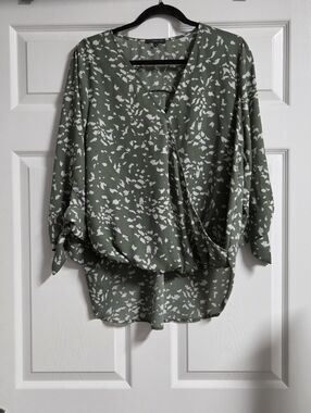 West Kei Women's Olive Green Printed Wrap Blouse - Size L
